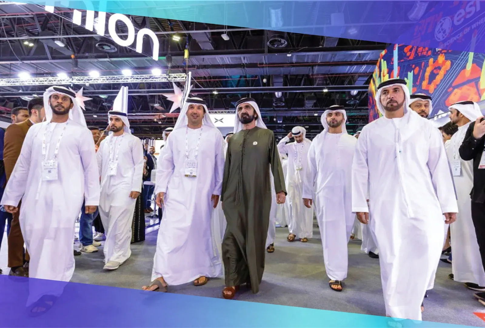 Emirati officials walking a delegation through an exhibition hall